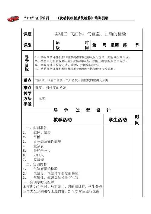 《汽车发动机机械系统检修》培训提纲--实训三 气缸体、气缸盖、曲轴的检验