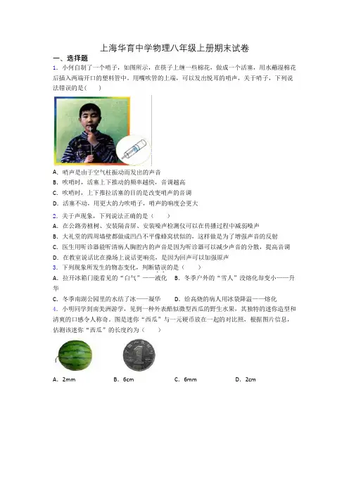 上海华育中学物理八年级上册期末试卷