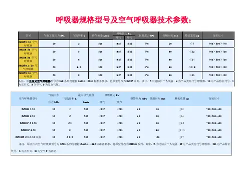 空气呼吸器技术参数