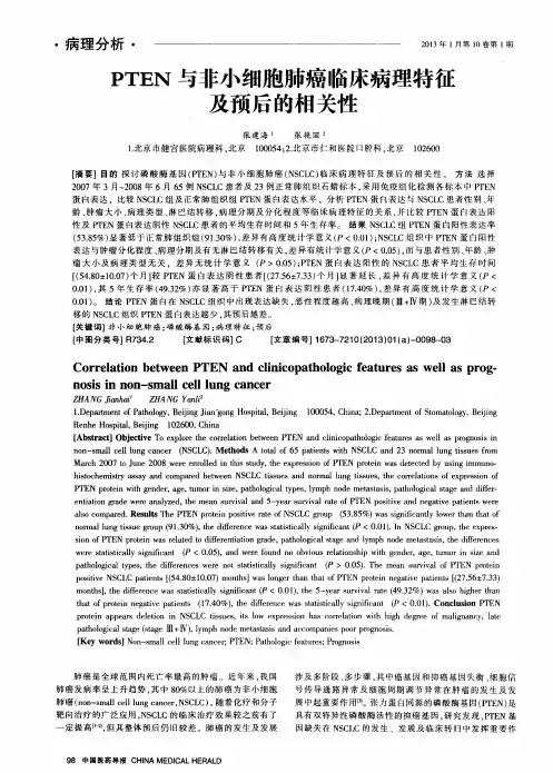 PTEN与非小细胞肺癌临床病理特征及预后的相关性