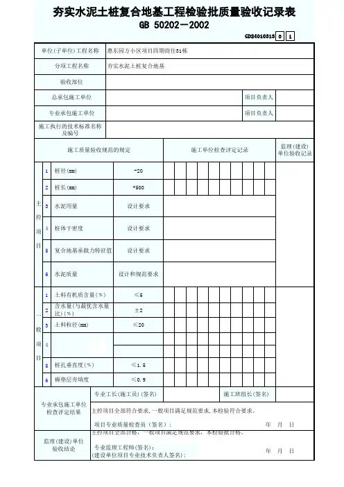 夯实水泥土桩复合地基工程检验批质量验收记录表