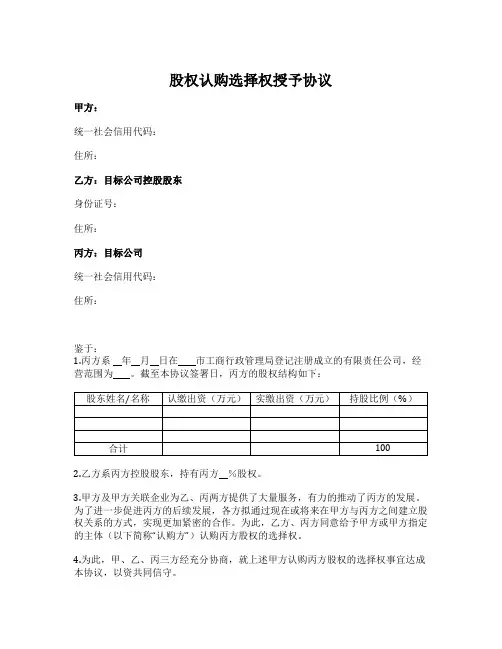 认股选择权协议