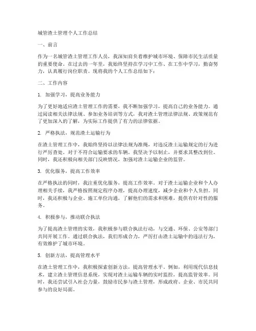 城管渣土管理个人工作总结