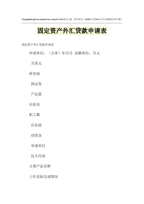 2021年固定资产外汇贷款申请表