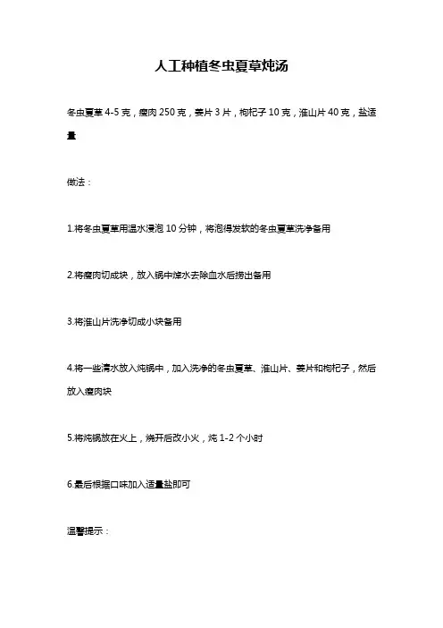 人工种植冬虫夏草炖汤