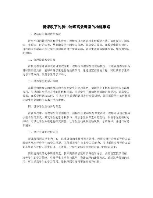 新课改下的初中物理高效课堂的构建策略