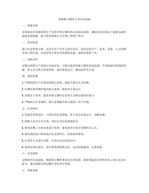 奶粉粉尘爆炸专项应急预案