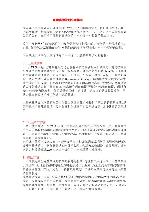 最独特的策划公司榜单