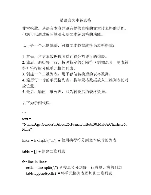 易语言文本转表格