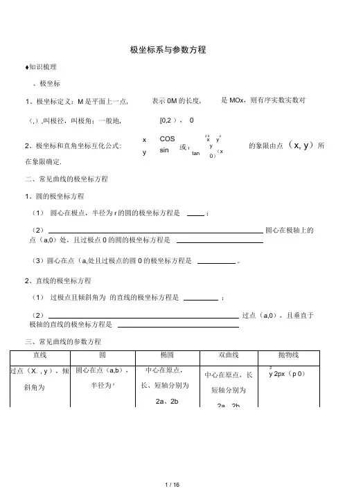 极坐标系与参数方程一轮复习