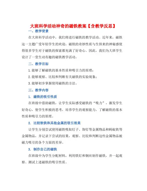 大班科学活动神奇的磁铁教案【含教学反思】