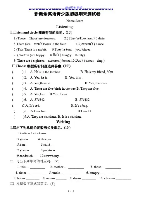 新概念英语青少版入门级B-期末测试卷