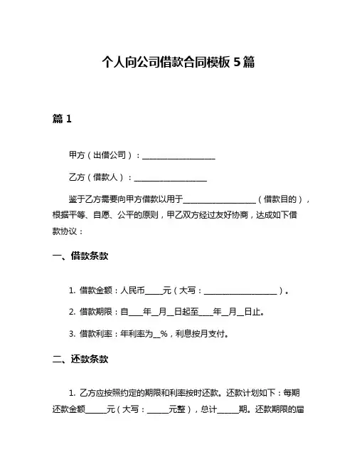 个人向公司借款合同模板5篇