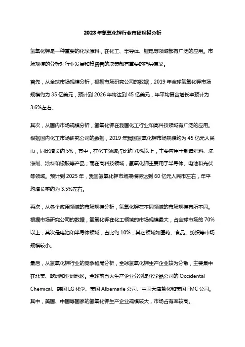 2023年氢氧化钾行业市场规模分析