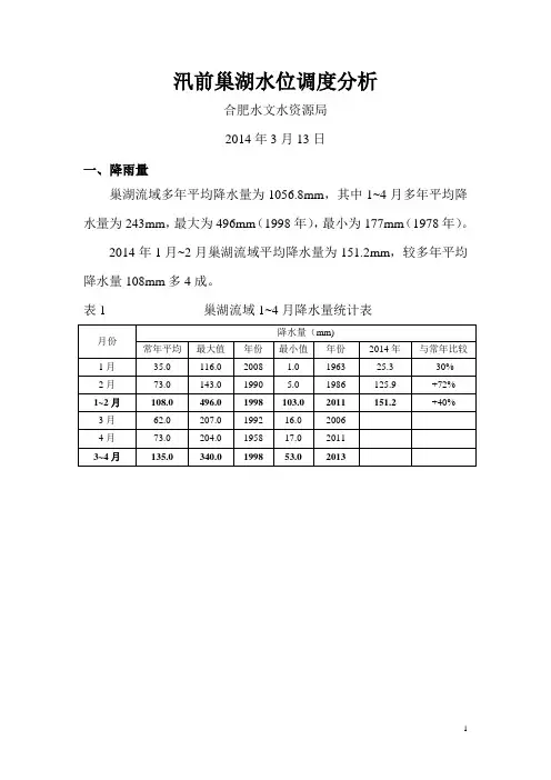 汛前巢湖水位调度分析
