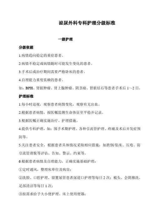 外科专科分级护理标准