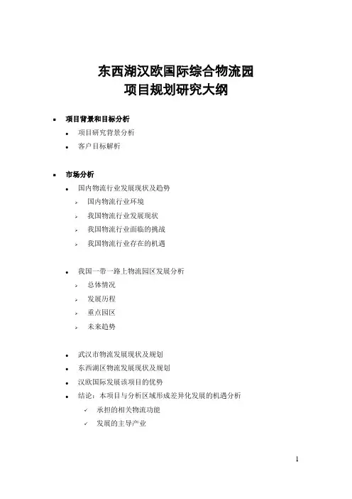 东西湖汉欧国际综合物流园项目规划项目报告大纲