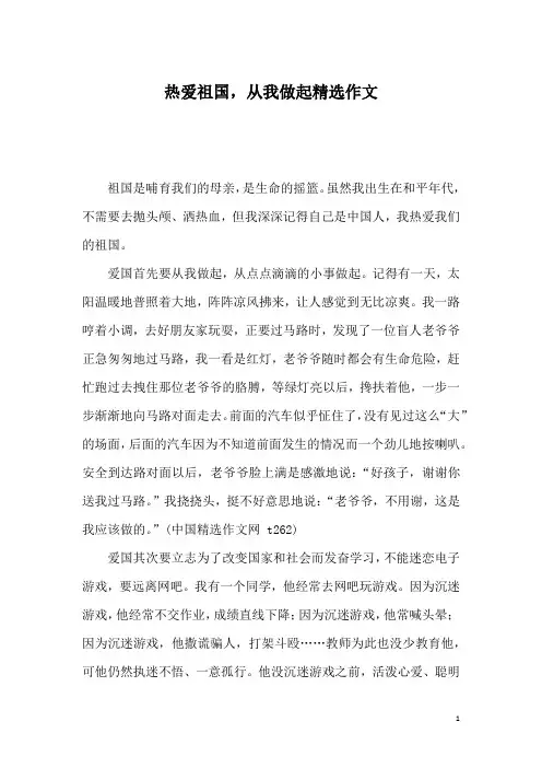 热爱祖国,从我做起精选作文