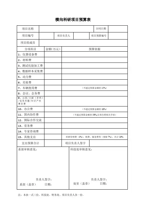 横向科研项目预算表
