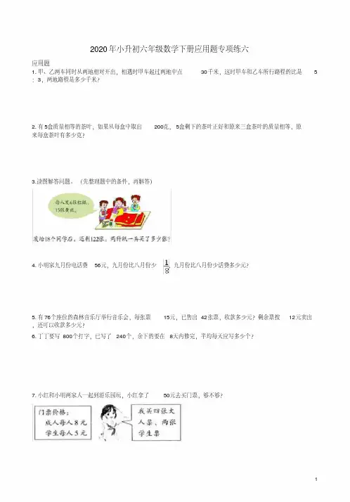 人教版2020年小升初六年级数学下册应用题专项练六附答案解析