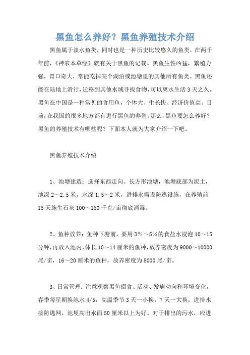黑鱼怎么养好？黑鱼养殖技术介绍