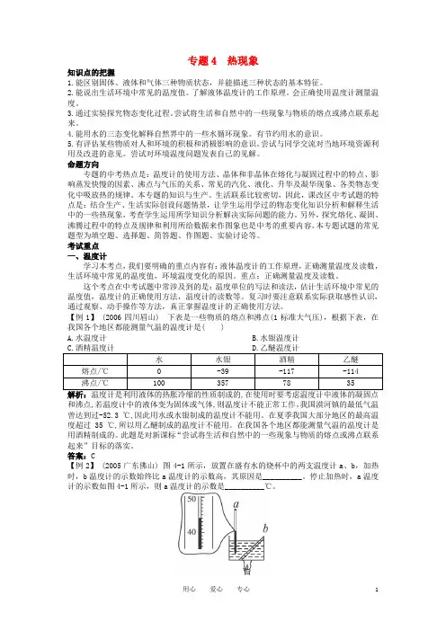 中考物理复习专题4 热现象