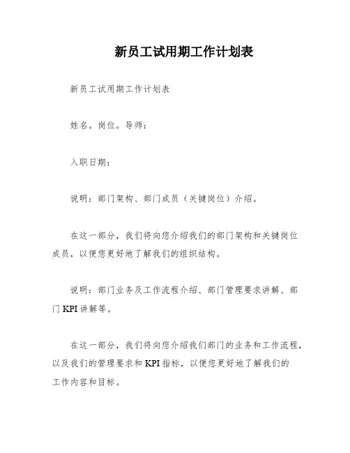 新员工试用期工作计划表