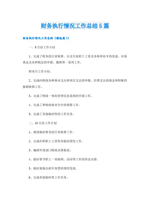 财务执行情况工作总结5篇