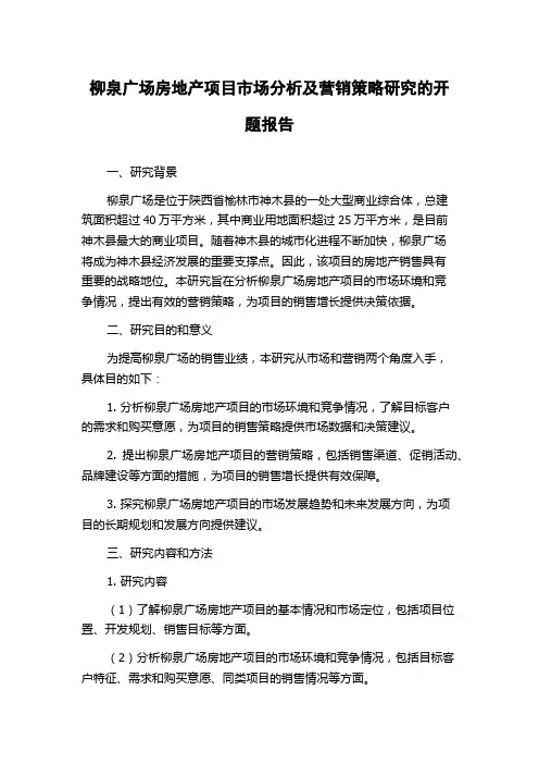 柳泉广场房地产项目市场分析及营销策略研究的开题报告