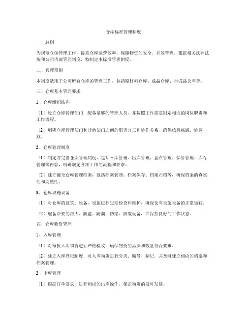 仓库标准管理制度