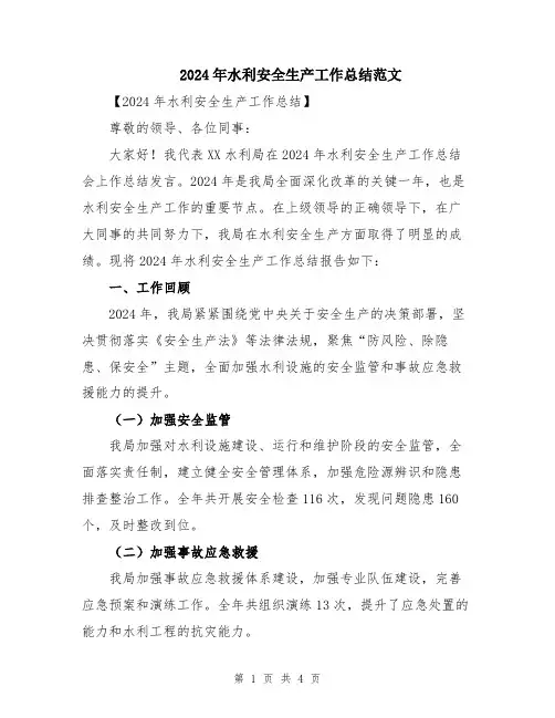 2024年水利安全生产工作总结范文