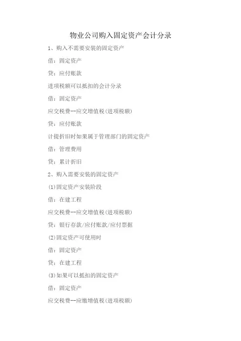 物业公司购入固定资产会计分录