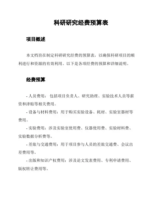 科研研究经费预算表