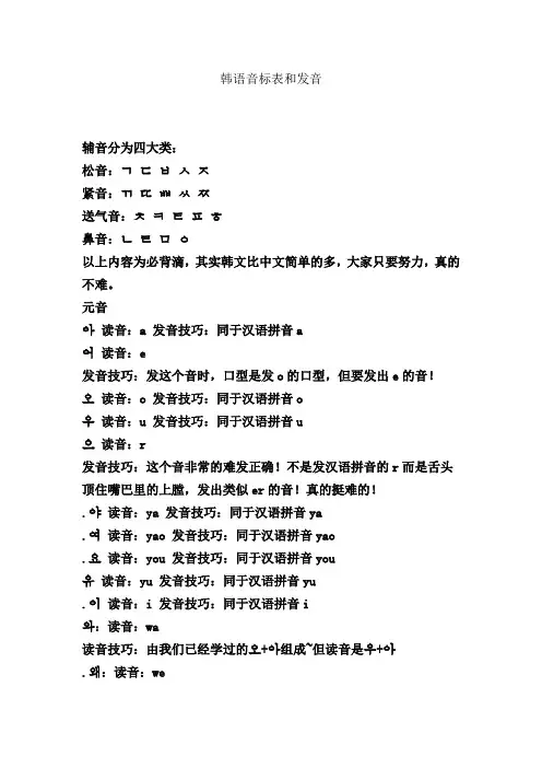 (完整版)韩语发音和音标表详细版