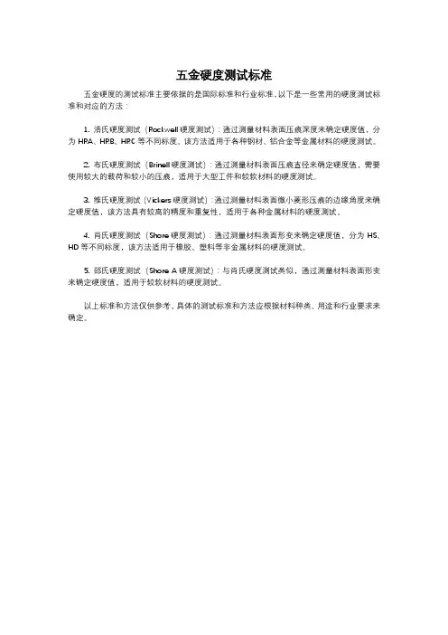 五金硬度测试标准