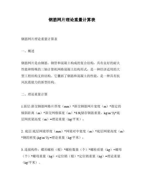 钢筋网片理论重量计算表