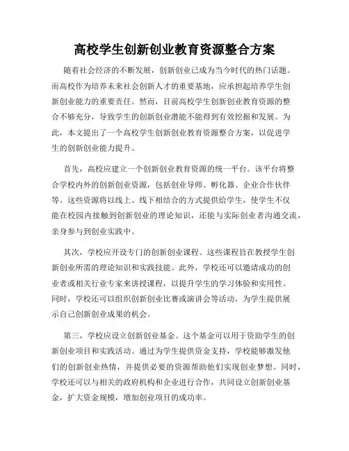 高校学生创新创业教育资源整合方案