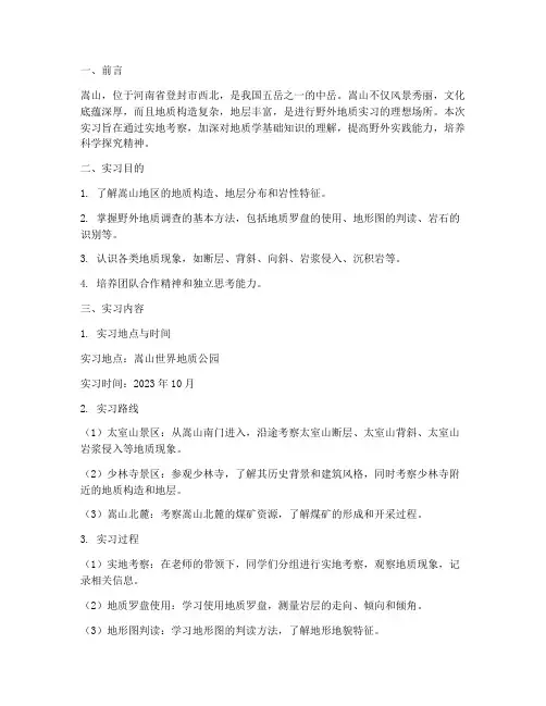 嵩山野外地质实习报告