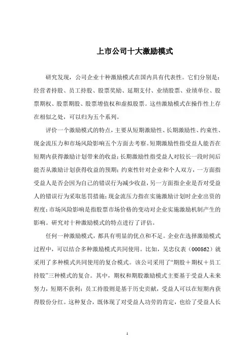 上市公司十大激励模式