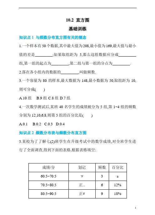 人教版数学七年级下册10.2 直方图 同步练习