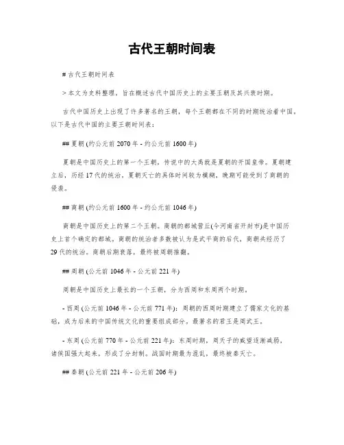 古代王朝时间表