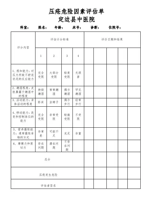 Braden压疮评分表