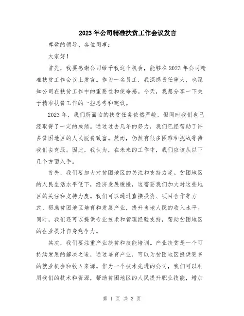 2023年公司精准扶贫工作会议发言