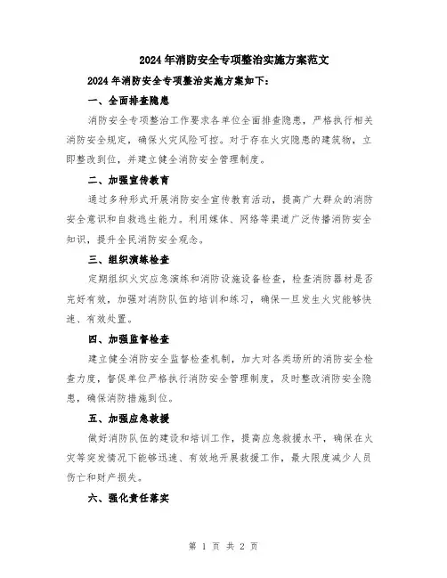 2024年消防安全专项整治实施方案范文