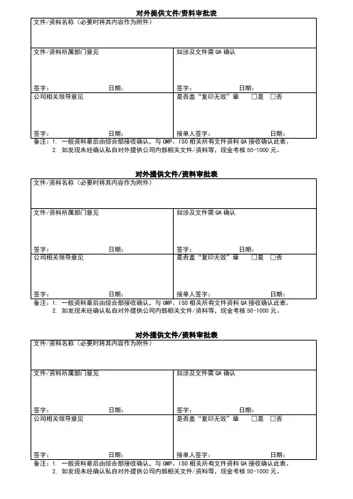 对外提供文件资料审批表