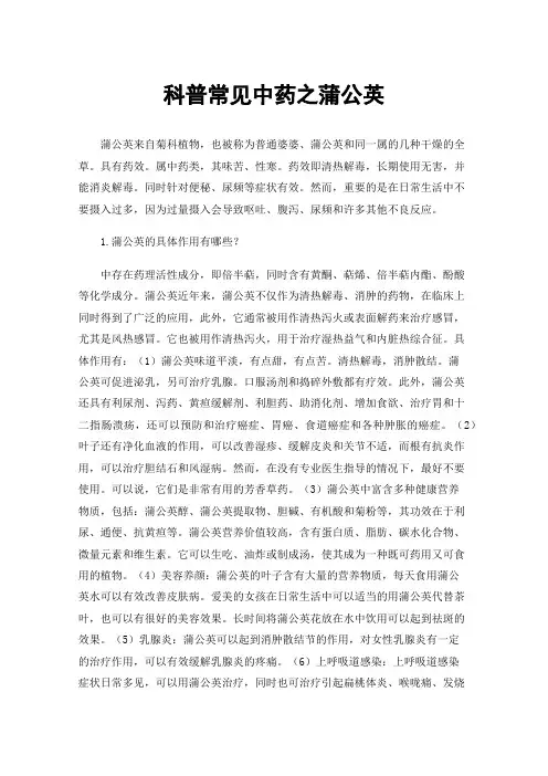 科普常见中药之蒲公英