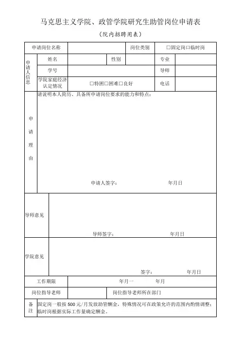 马克思主义学院、政管学院研究生助管岗位申请表