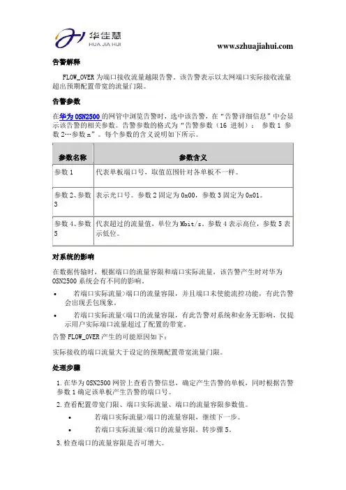 华为OSN2500设备FLOW_OVER告警处理