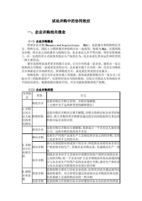 试论并购中的协同效应