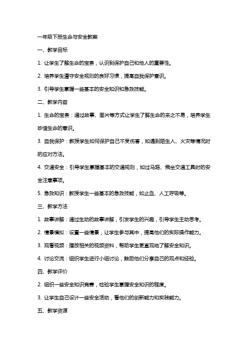 一年级下册生命与安全教案
